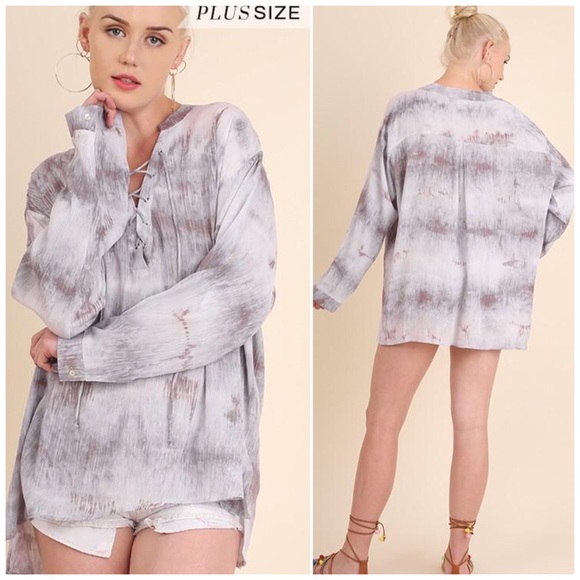 ❗️CLOSING SALE❗️PLUS: Tie Dye Drawstring Tunic Top - Picture 2 of 4